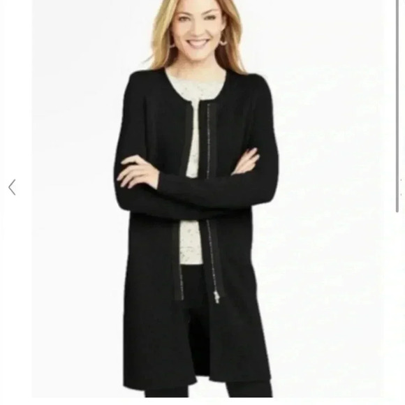 Talbots Black Pure Merino Wool Zip Front Longline Cardigan Sweater - Picture 1 of 13